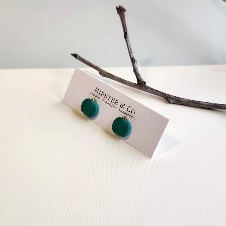 Jade Pumpkin Polymer Clay Stud Earrings