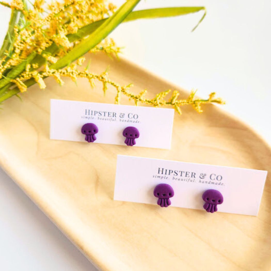 Purple Squid Polymer Clay Stud Earrings