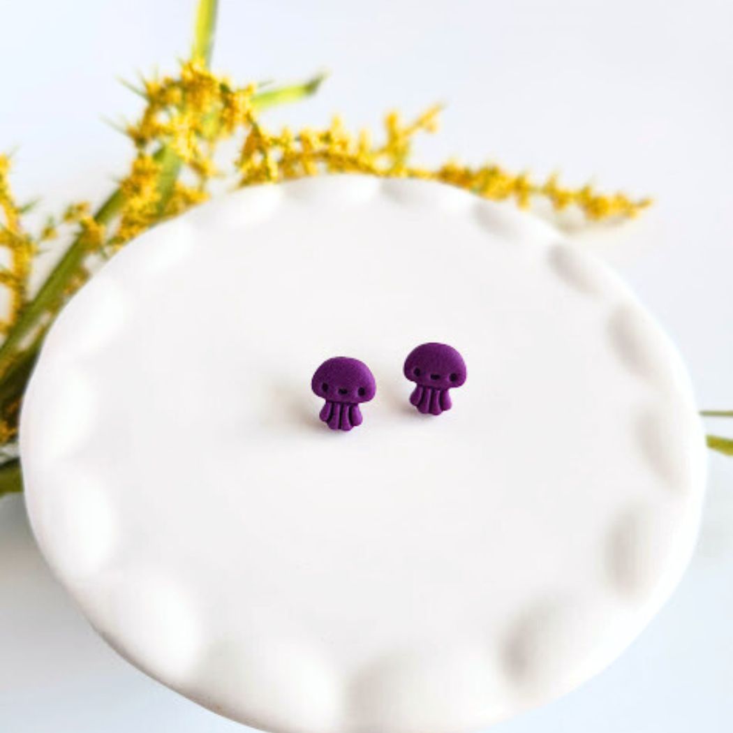 Purple Squid Polymer Clay Stud Earrings