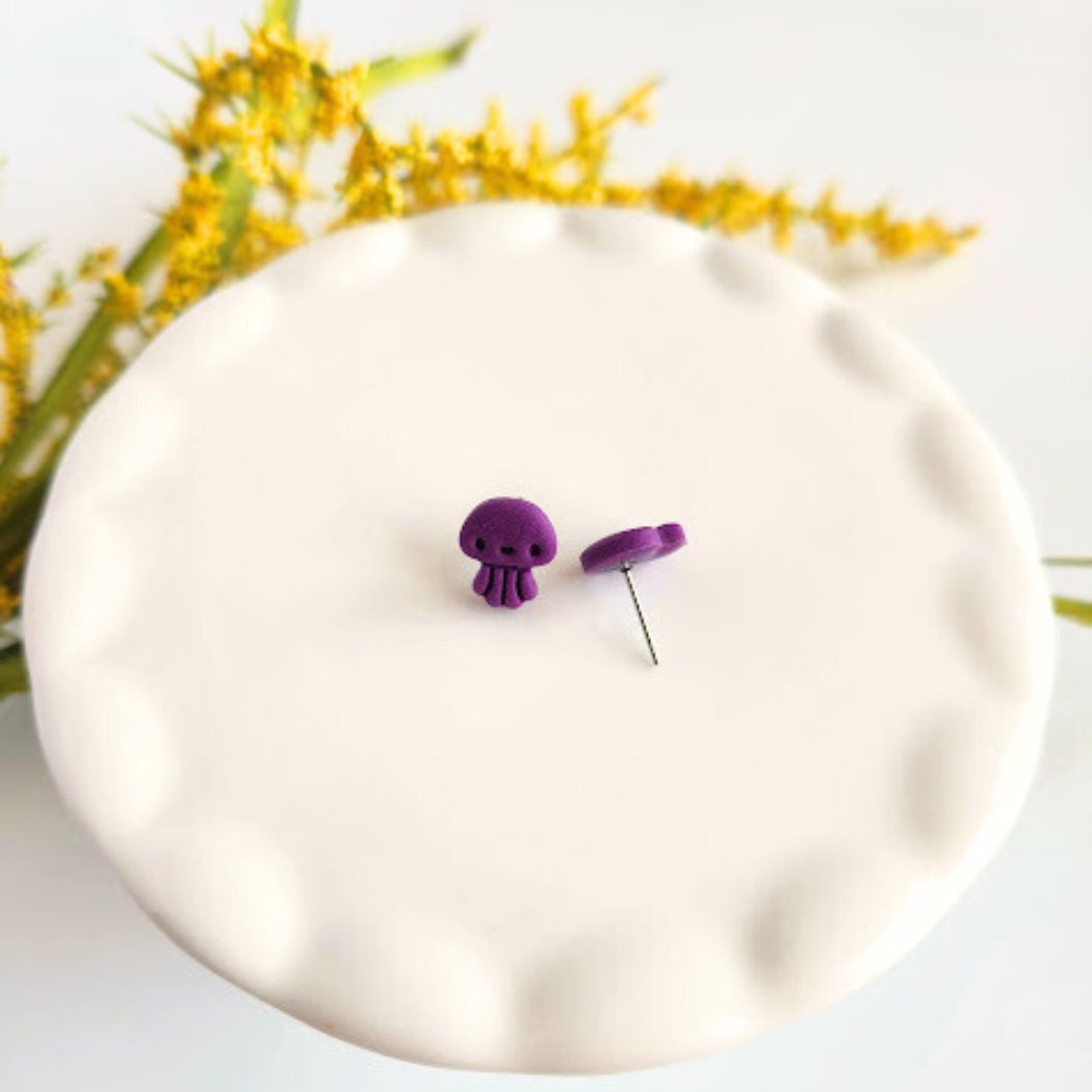 Purple Squid Polymer Clay Stud Earrings