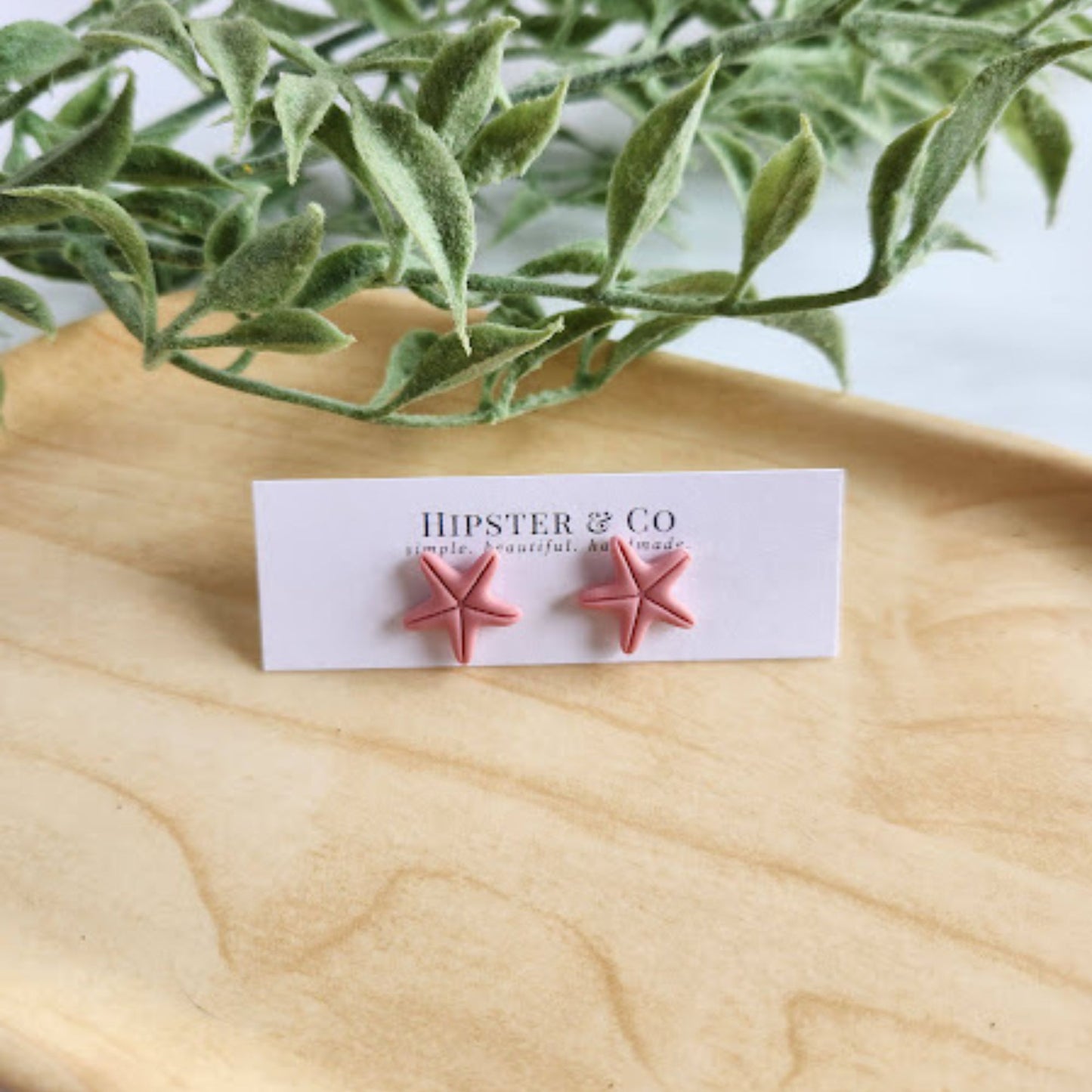 Pink Starfish Polymer Clay Stud Earrings