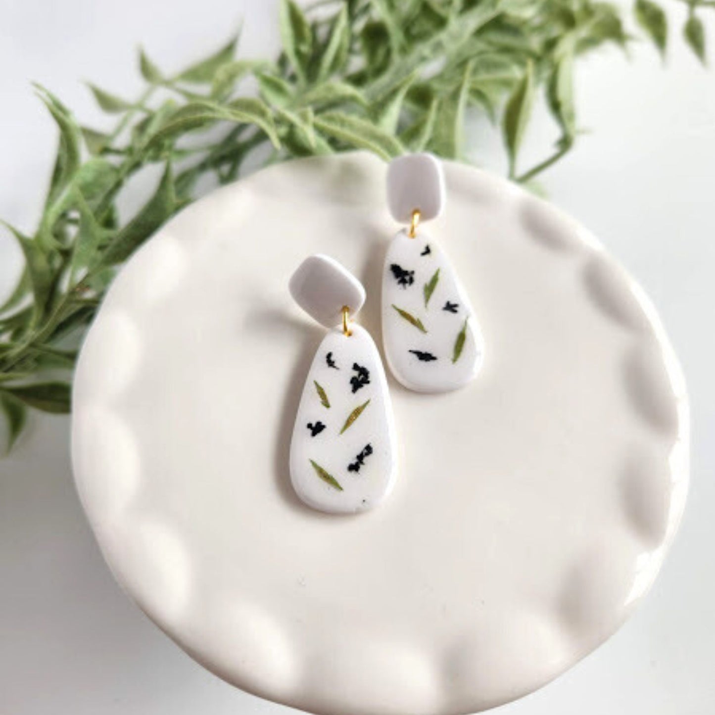 Teardrop Floral Polymer Clay Earrings