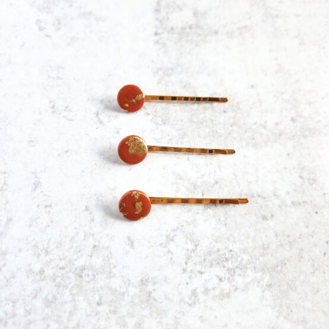 Terracotta and Gold Handmade Hair Pin Set