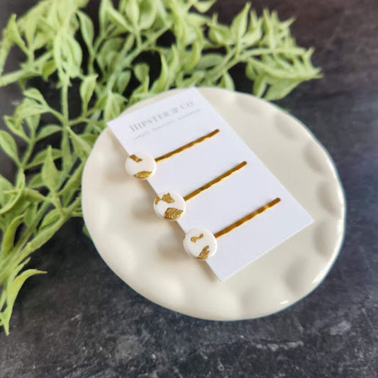 White and Gold Handmade Hair Pin Set