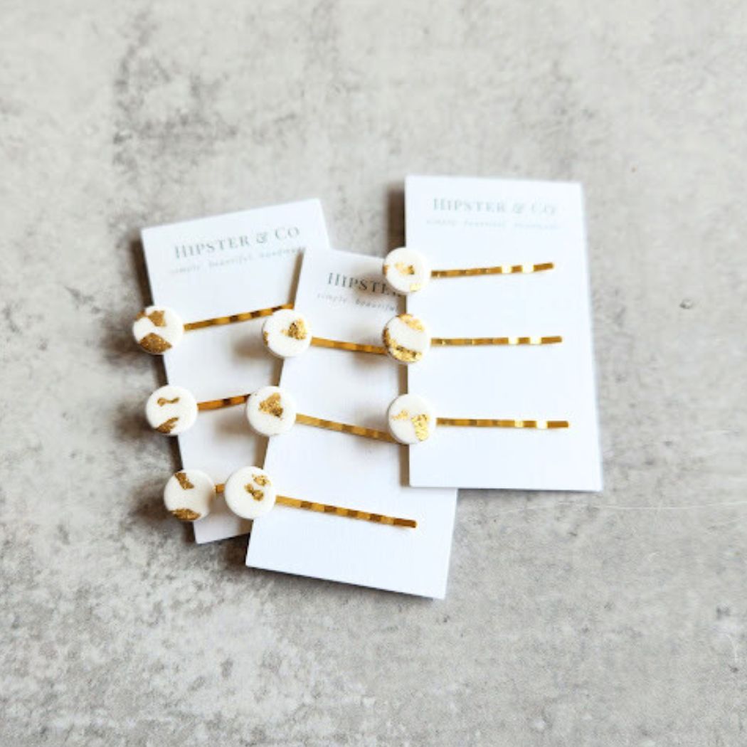 White and Gold Handmade Hair Pin Set