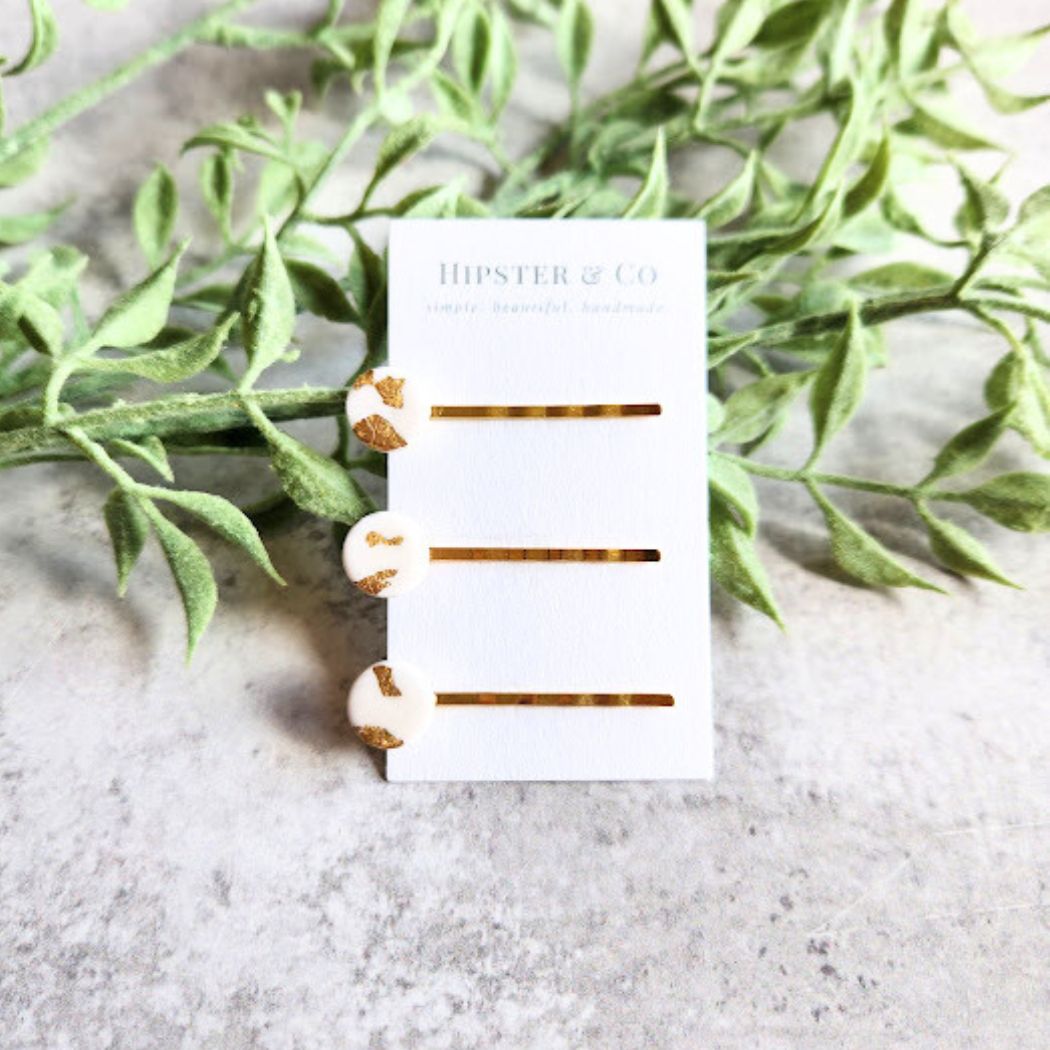 White and Gold Handmade Hair Pin Set