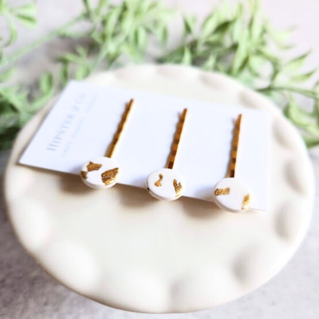 White and Gold Handmade Hair Pin Set