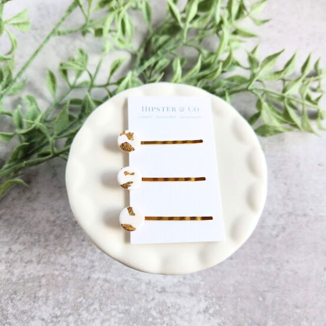 White and Gold Handmade Hair Pin Set