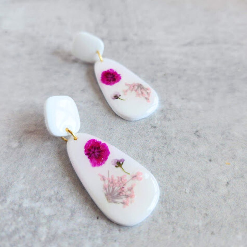 Teardrop Floral Polymer Clay Earrings