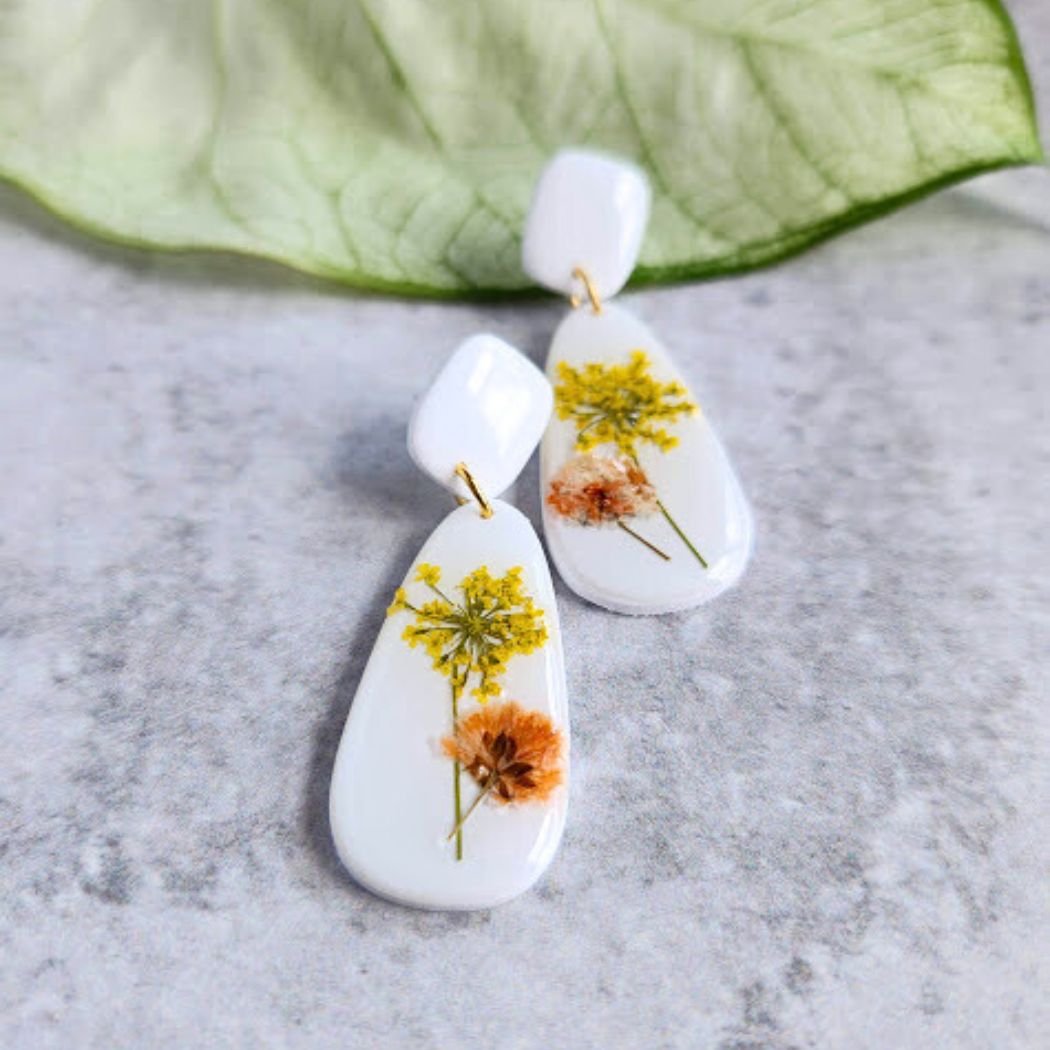 Teardrop Floral Polymer Clay Earrings