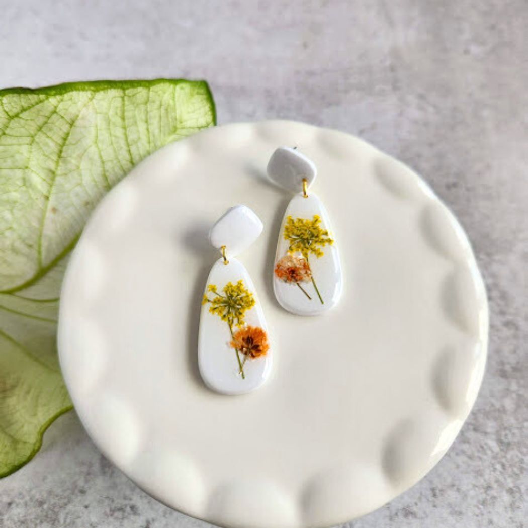 Teardrop Floral Polymer Clay Earrings