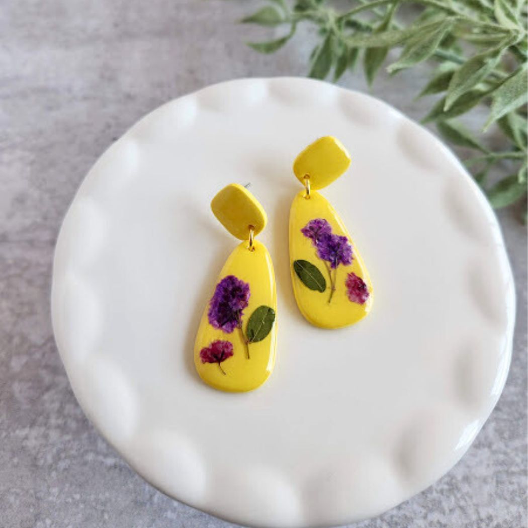 Teardrop Floral Polymer Clay Earrings