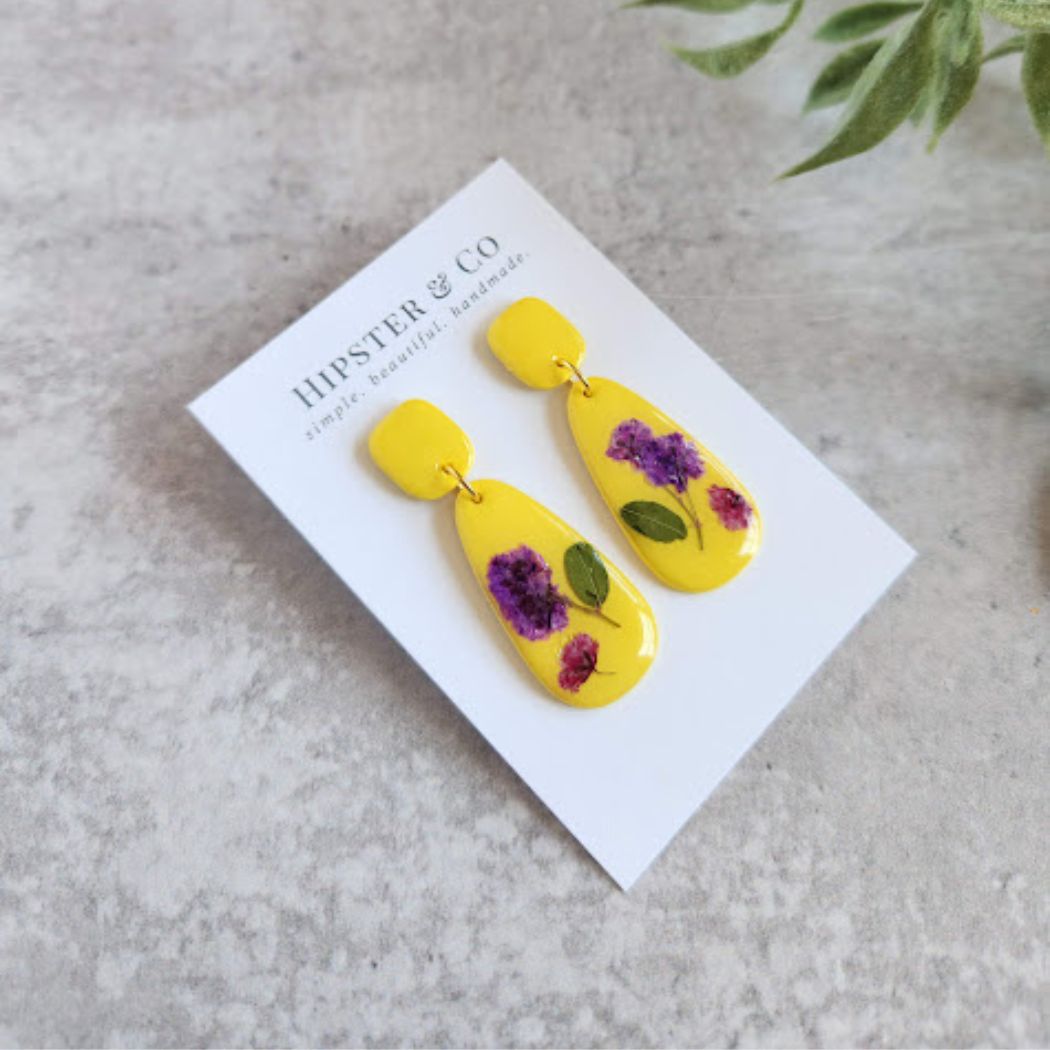 Teardrop Floral Polymer Clay Earrings