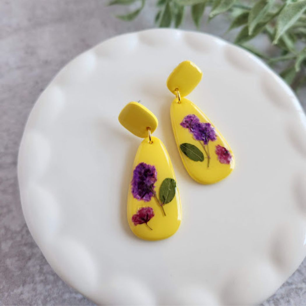 Teardrop Floral Polymer Clay Earrings
