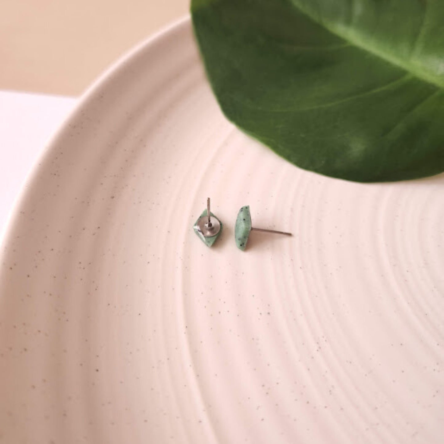 The Marielle Mint Green Diamond Shaped Polymer Clay Stud Earrings
