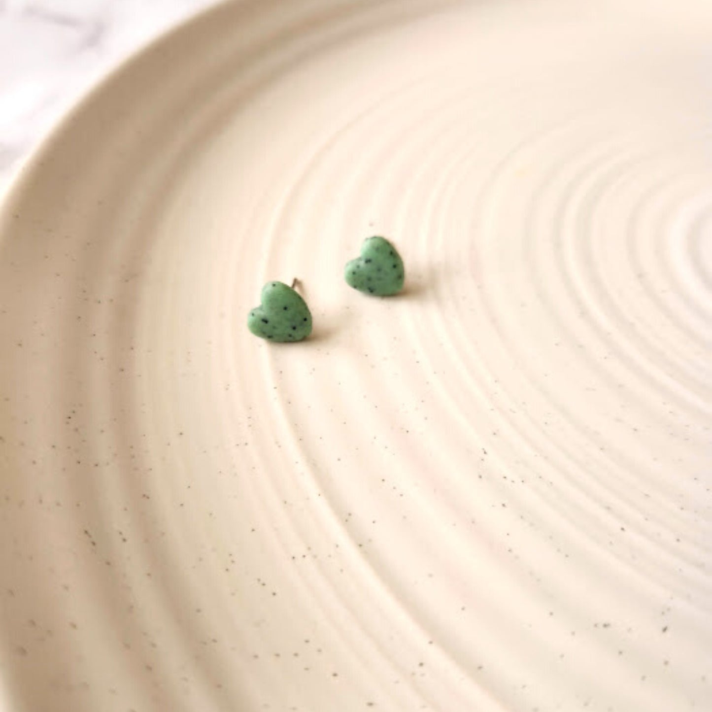 The Brielle Heart Shaped Mint Colored Polymer Clay Stud Earrings