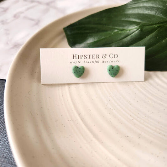 The Brielle Heart Shaped Mint Colored Polymer Clay Stud Earrings