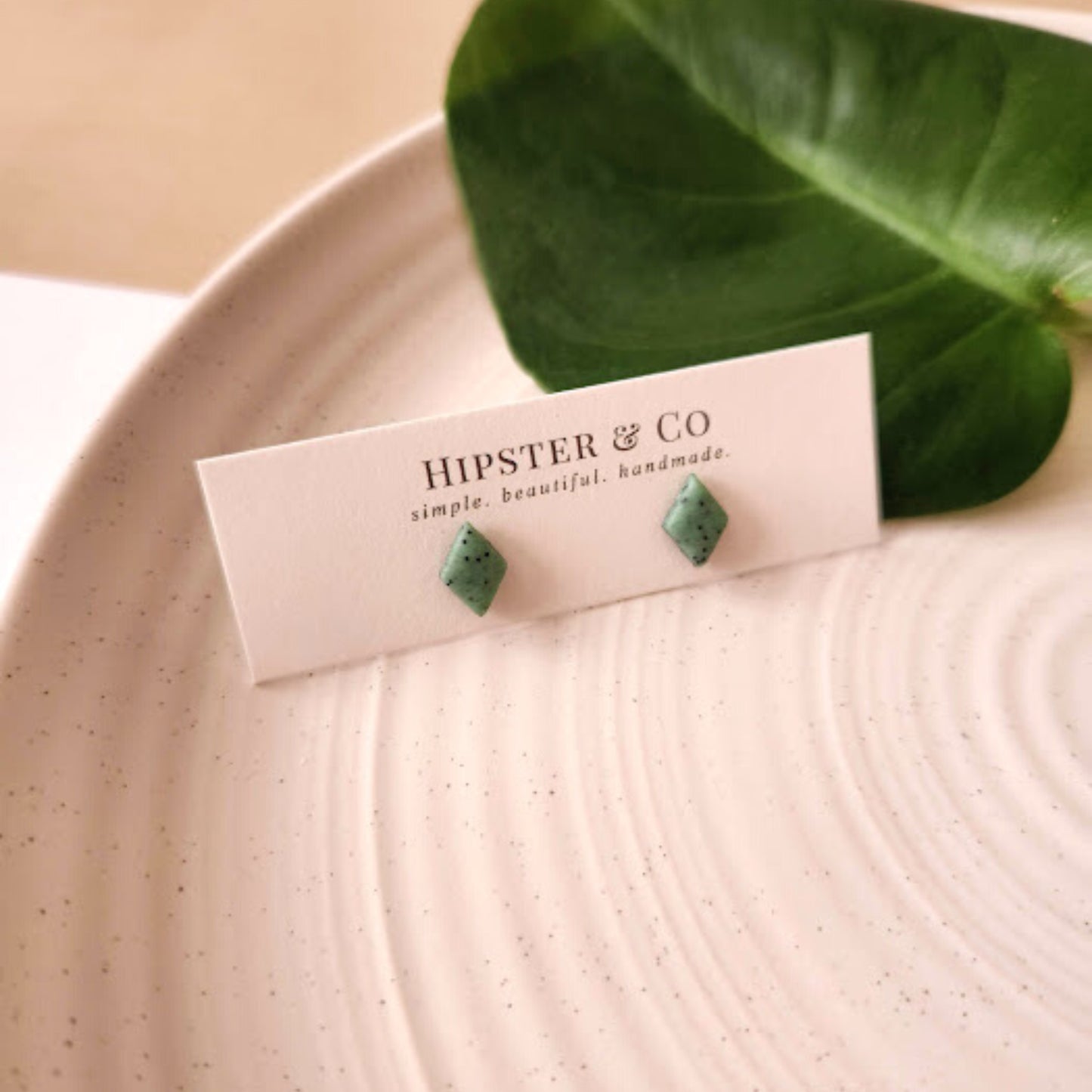 The Marielle Mint Green Diamond Shaped Polymer Clay Stud Earrings