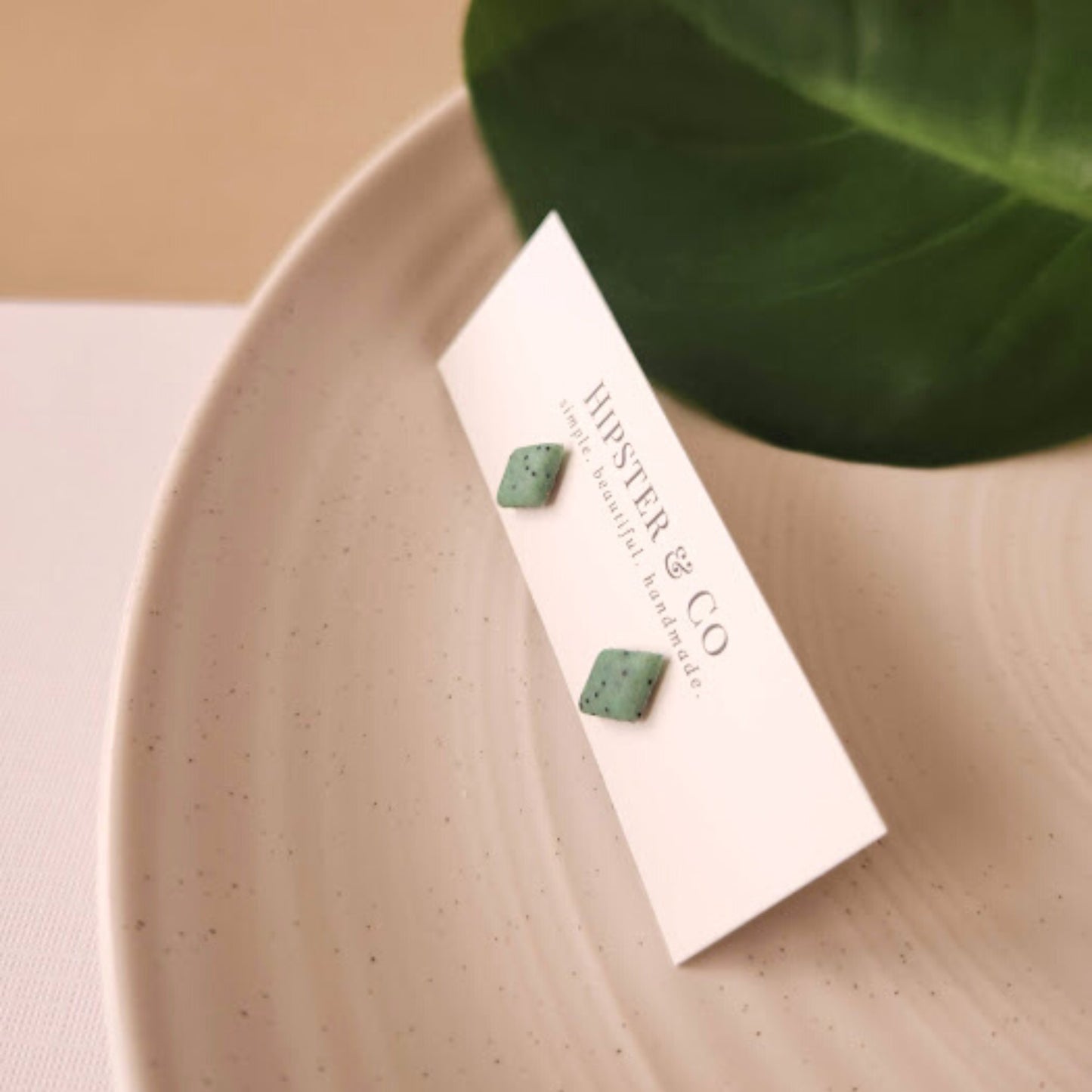 The Marielle Mint Green Diamond Shaped Polymer Clay Stud Earrings
